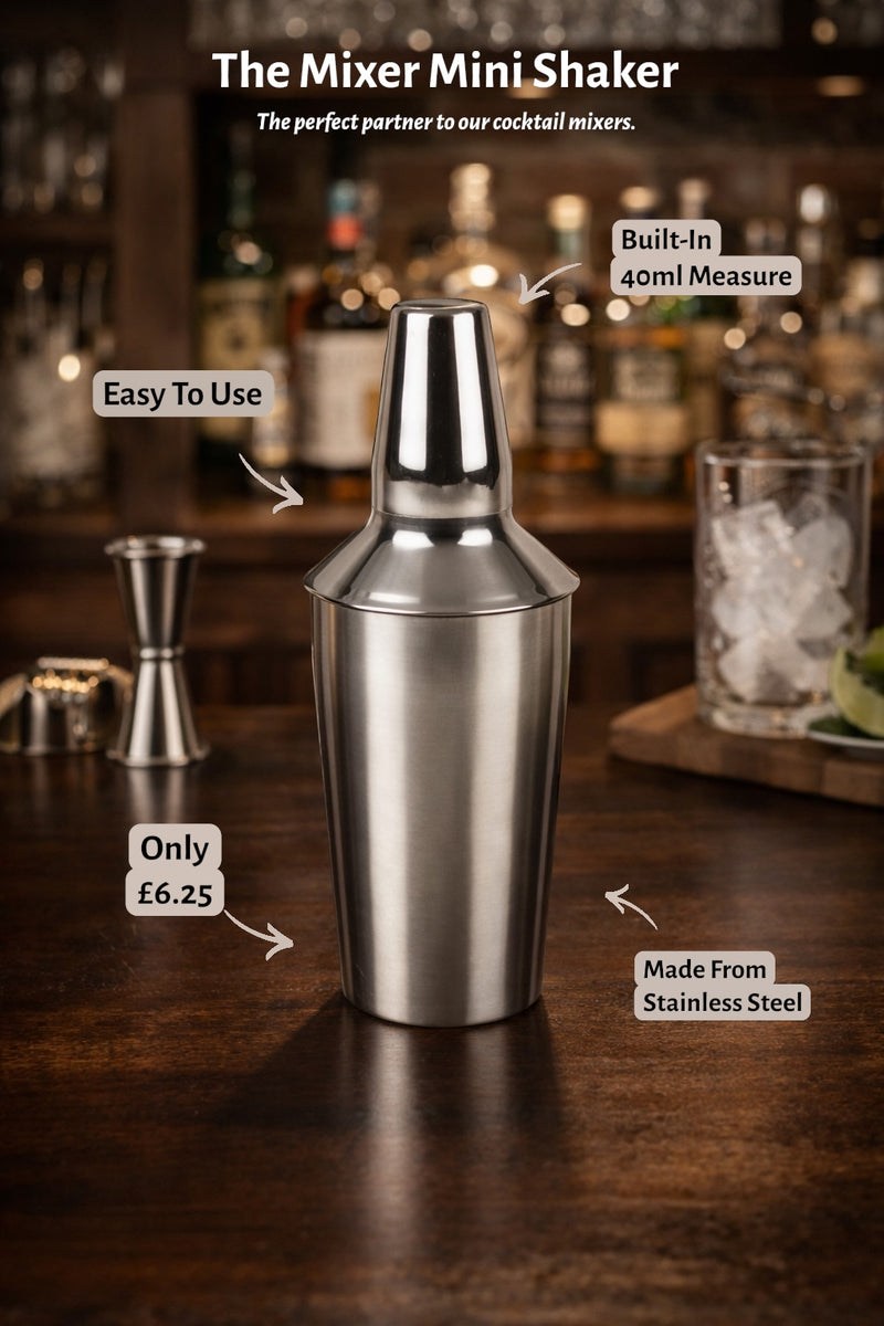 Let's Mix Mini Shaker pouring a cocktail